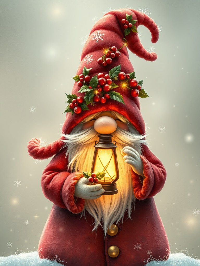 Whimsical Christmas Gnome with Lantern