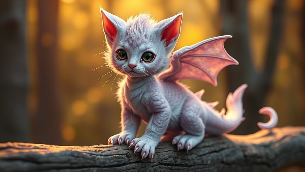 Kitten Dragon Hybrid in Whimsical Forest Scene