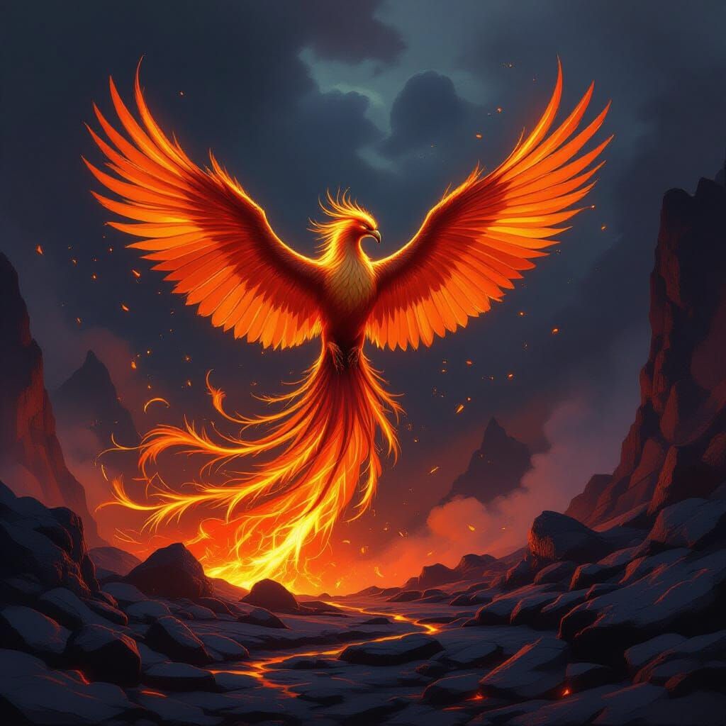 Majestic Phoenix Rising from Volcanic Ashes