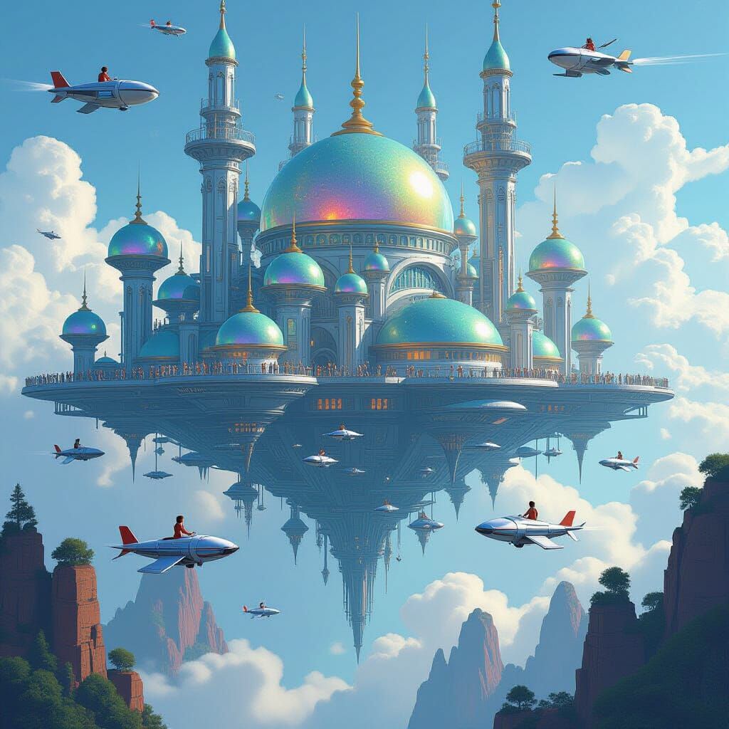 Magnificent Floating City with Flying Machines, Digital Art