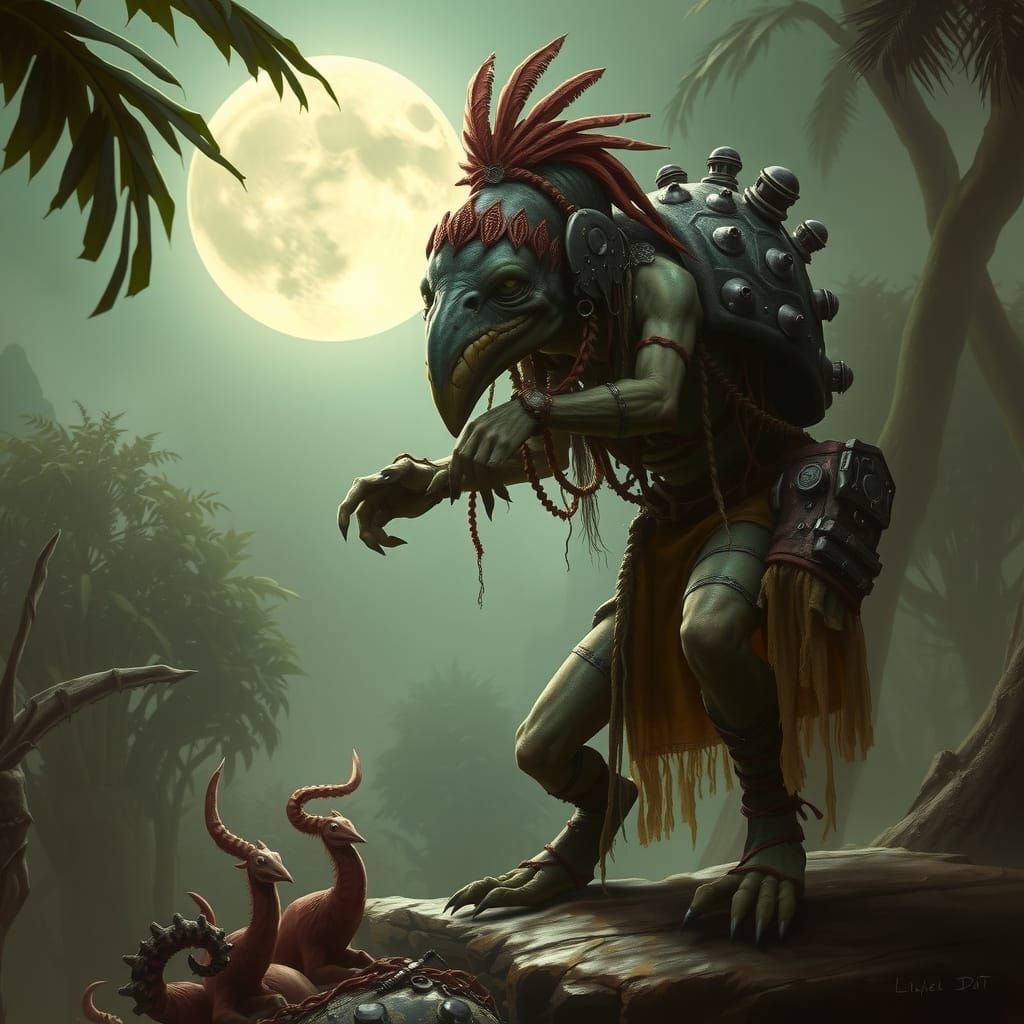 Mystical Tribal Assassin in Cyberpunk Jungle