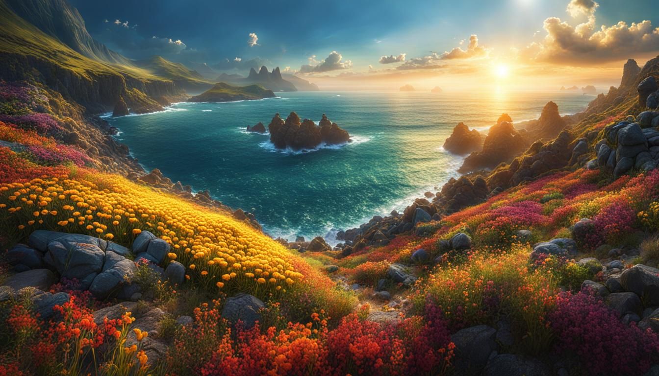 Sunlit Seascape in Fairy Tale Style