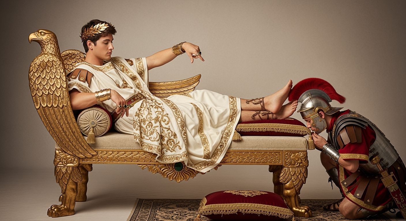 Opulent Roman Emperor on Gold Chaise Longue