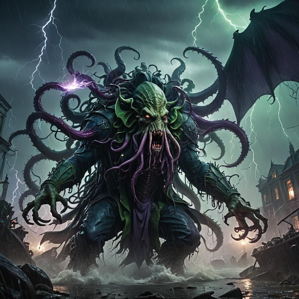 Cthulhu and Vampire Battle in Dark Fantasy Art