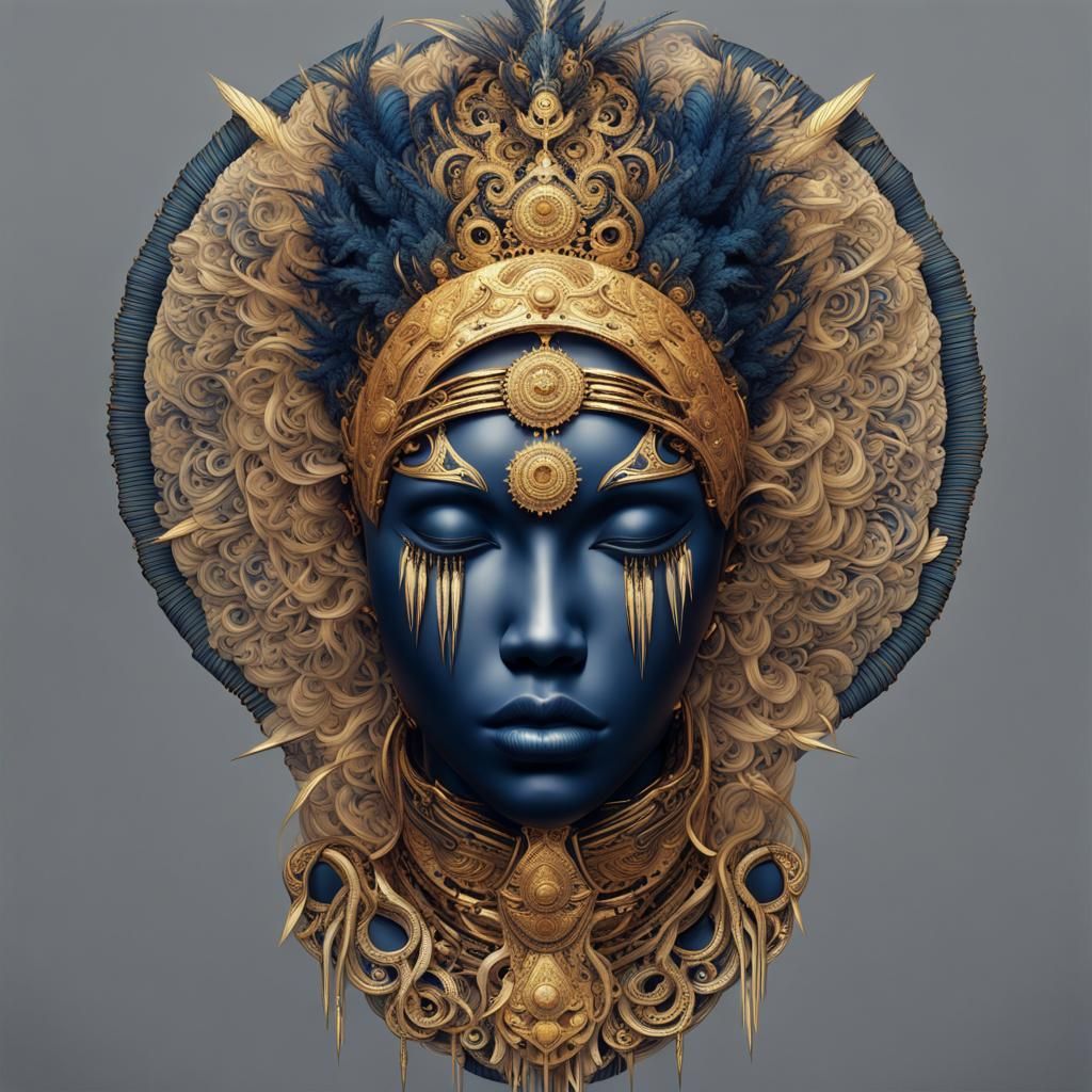 Ornate Dark Blue Face with Golden Adornments