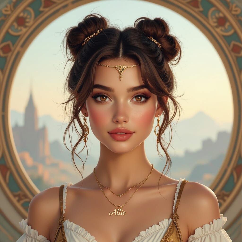Goddess with Space Buns in Photorealistic Landscape