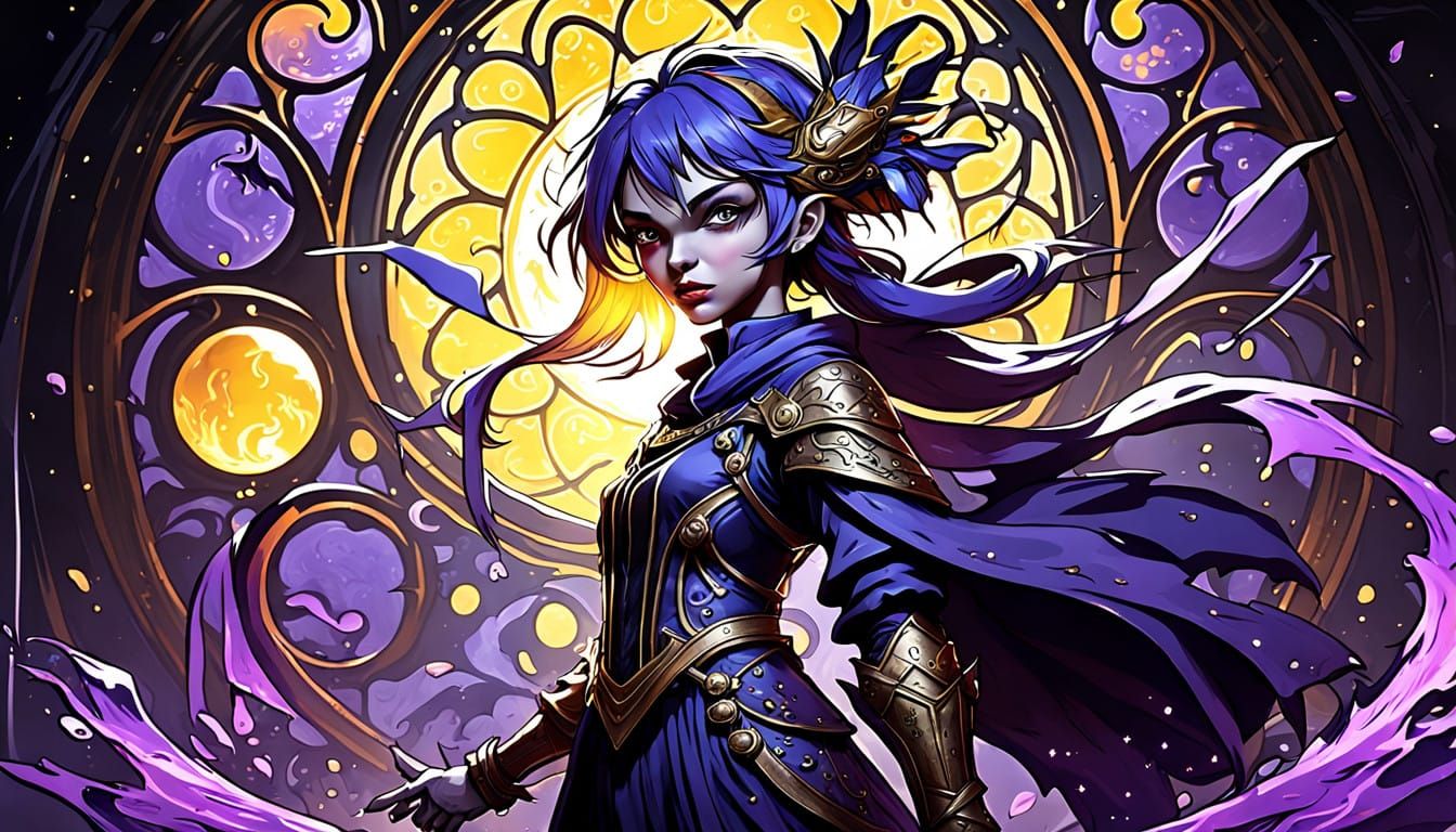 Cyberpunk Warrior Woman in Dark Fantasy Setting