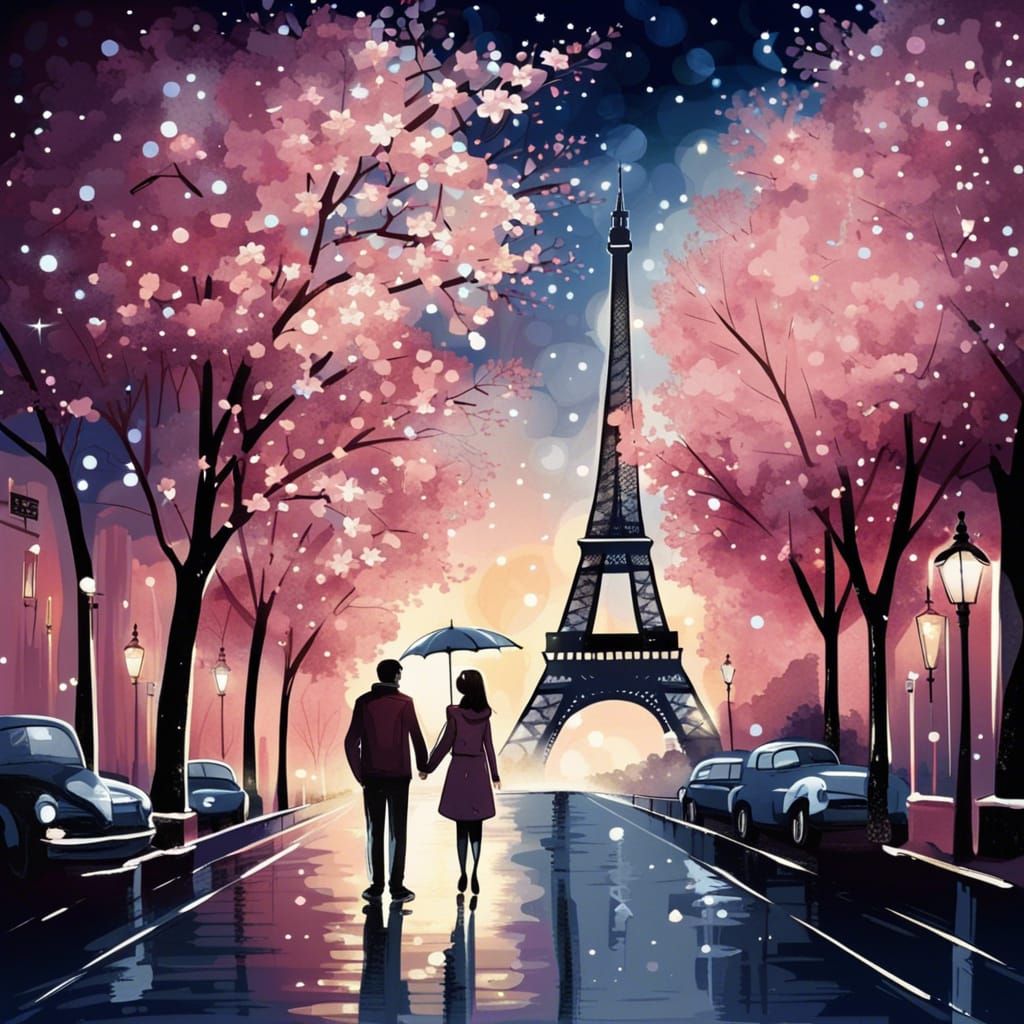 Romantic Couple in Paris with Eiffel Tower
