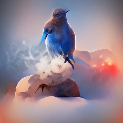 Mountain Bluebird in Snow Smoke: Volumetric Lighting