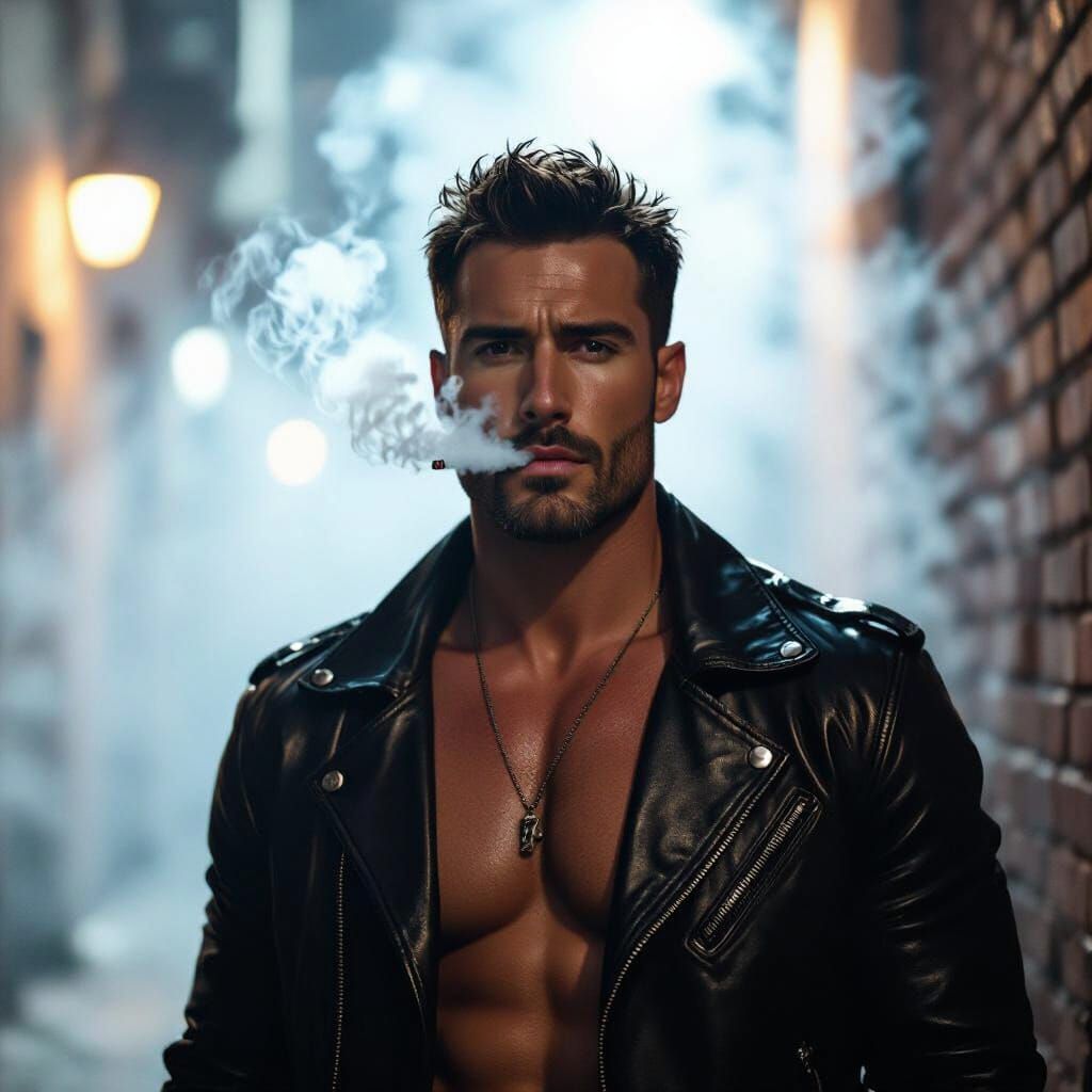 Athletic Man in Noir Alleyway, Dramatic Lighting