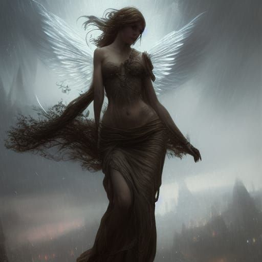 Rain Angel Fairy Concept Art in Dark Fantasy Style