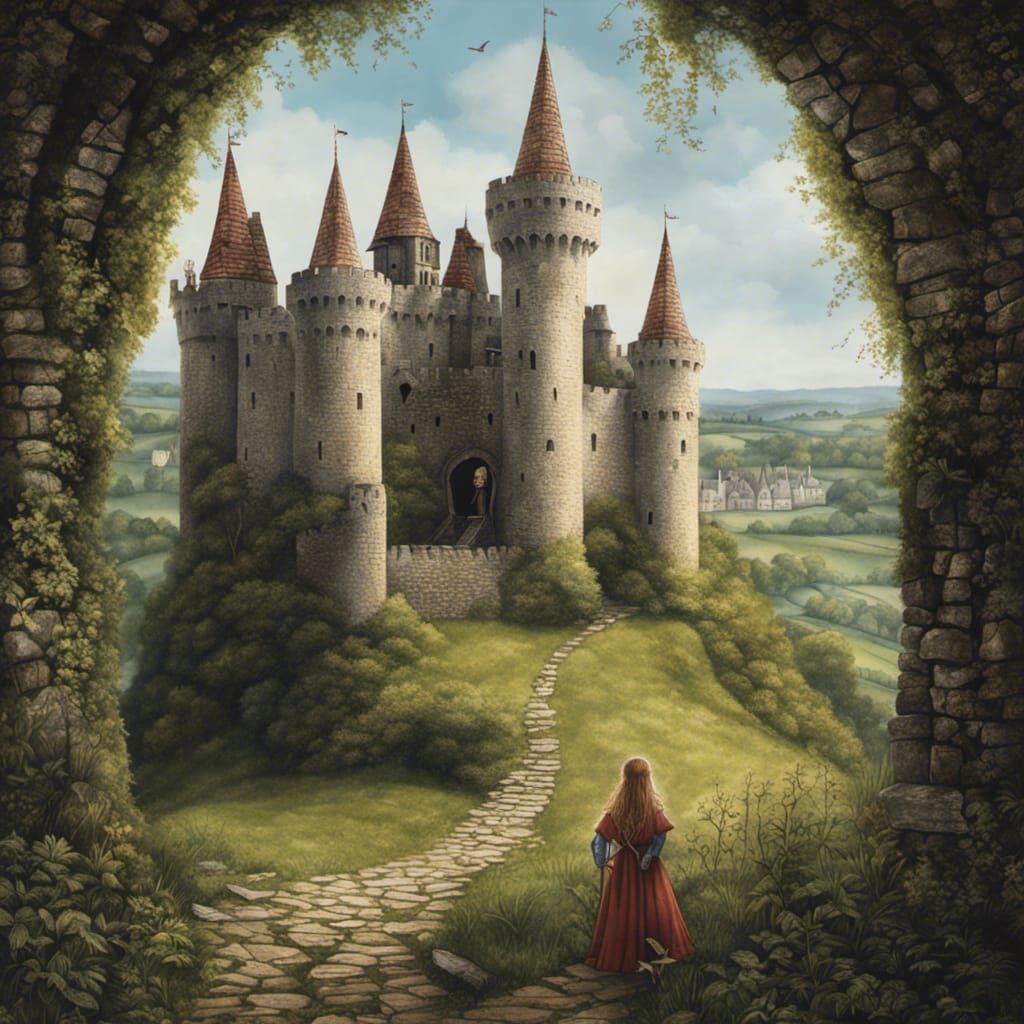 Moody Princess in Medieval Castle, Close-up View