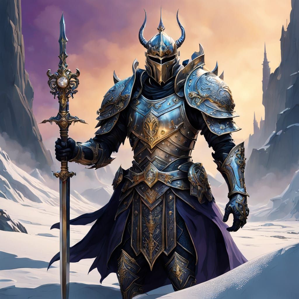 Ethereal Knight of Light Rides Golden Dragon in Swirling Cos...