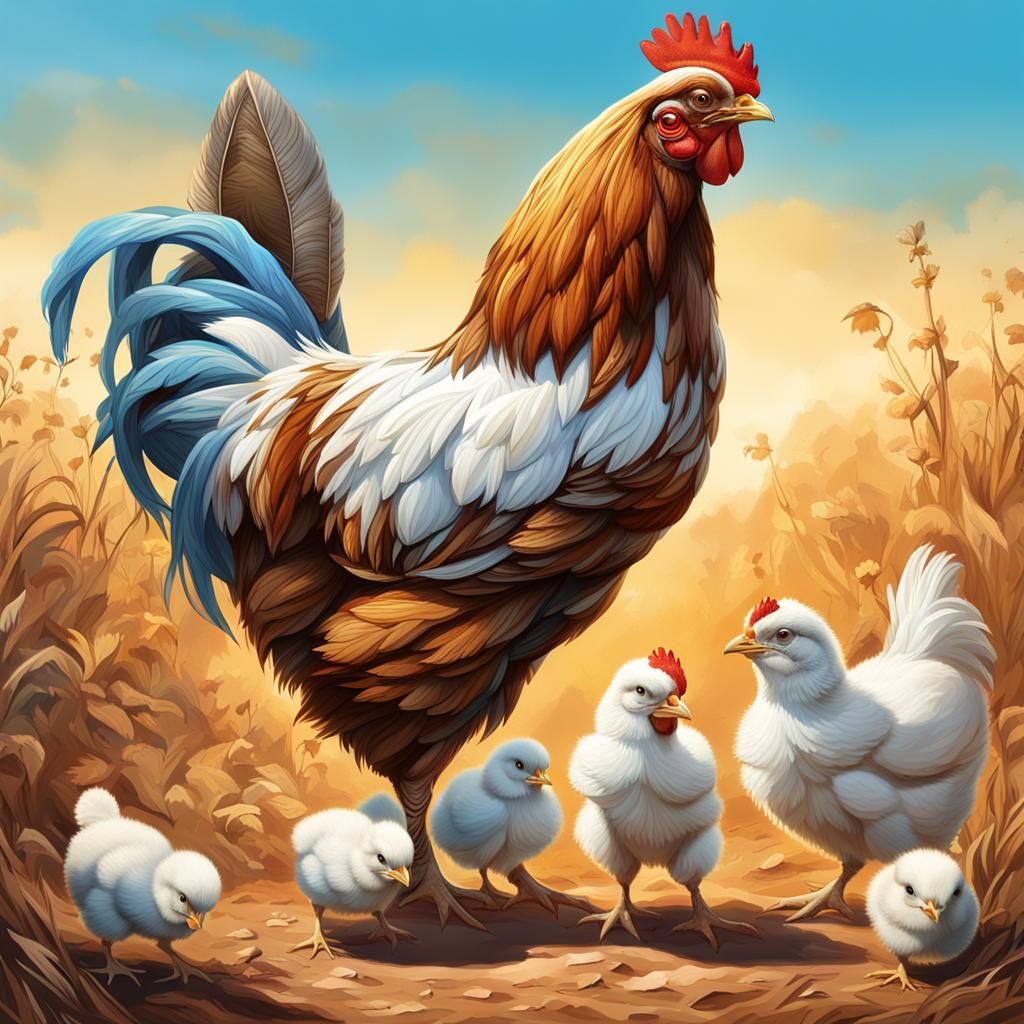 Mother Hen and Chicks: Detailed Digital Art