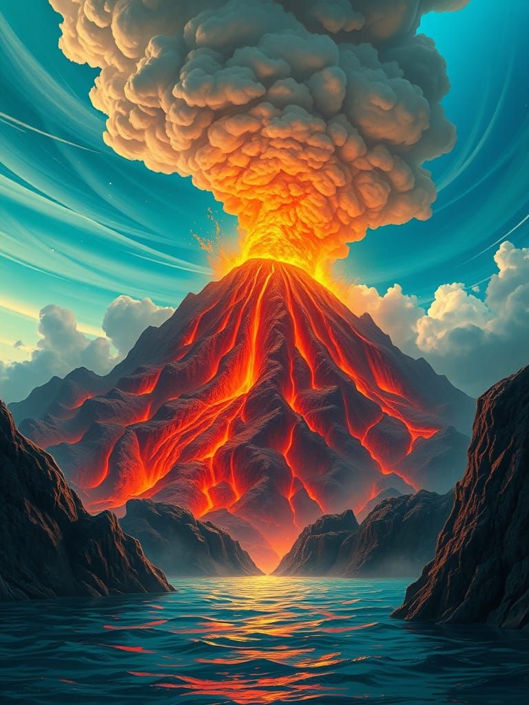 Ethereal Volcanic Realm in Vibrant Matte Painting Style