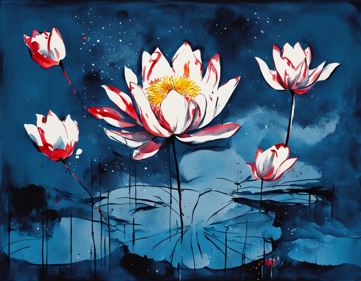 Expressionist Ink Sketch of a Dissolving Lotus Flower