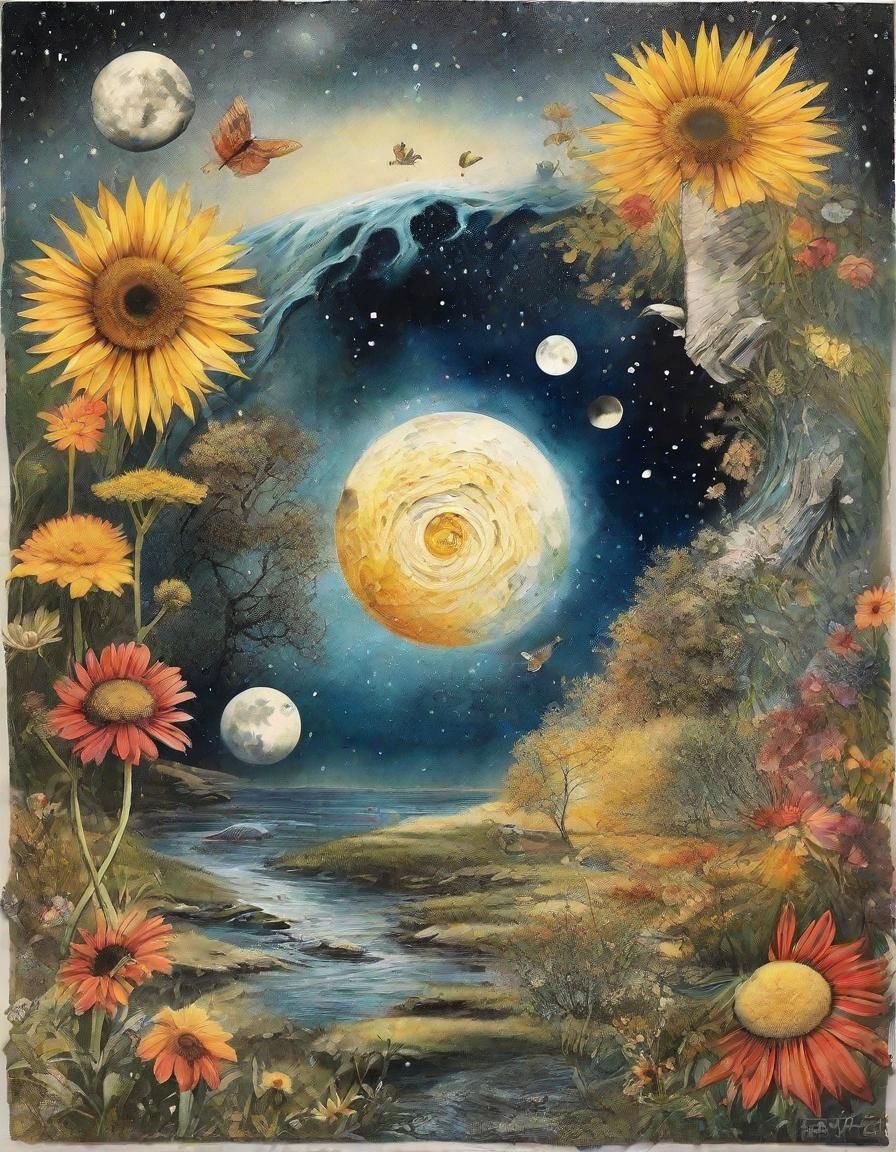 Surreal Yin Yang Hourglass Landscape in Watercolor