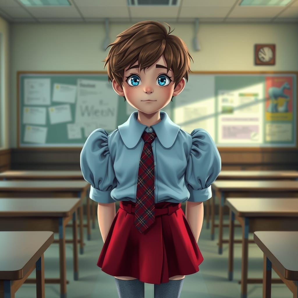 Man in School Uniform, Cinematic Realism Style