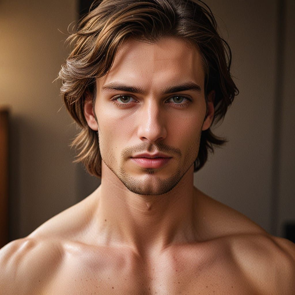 Seductive Male Portrait in Intimate Bedroom Setting