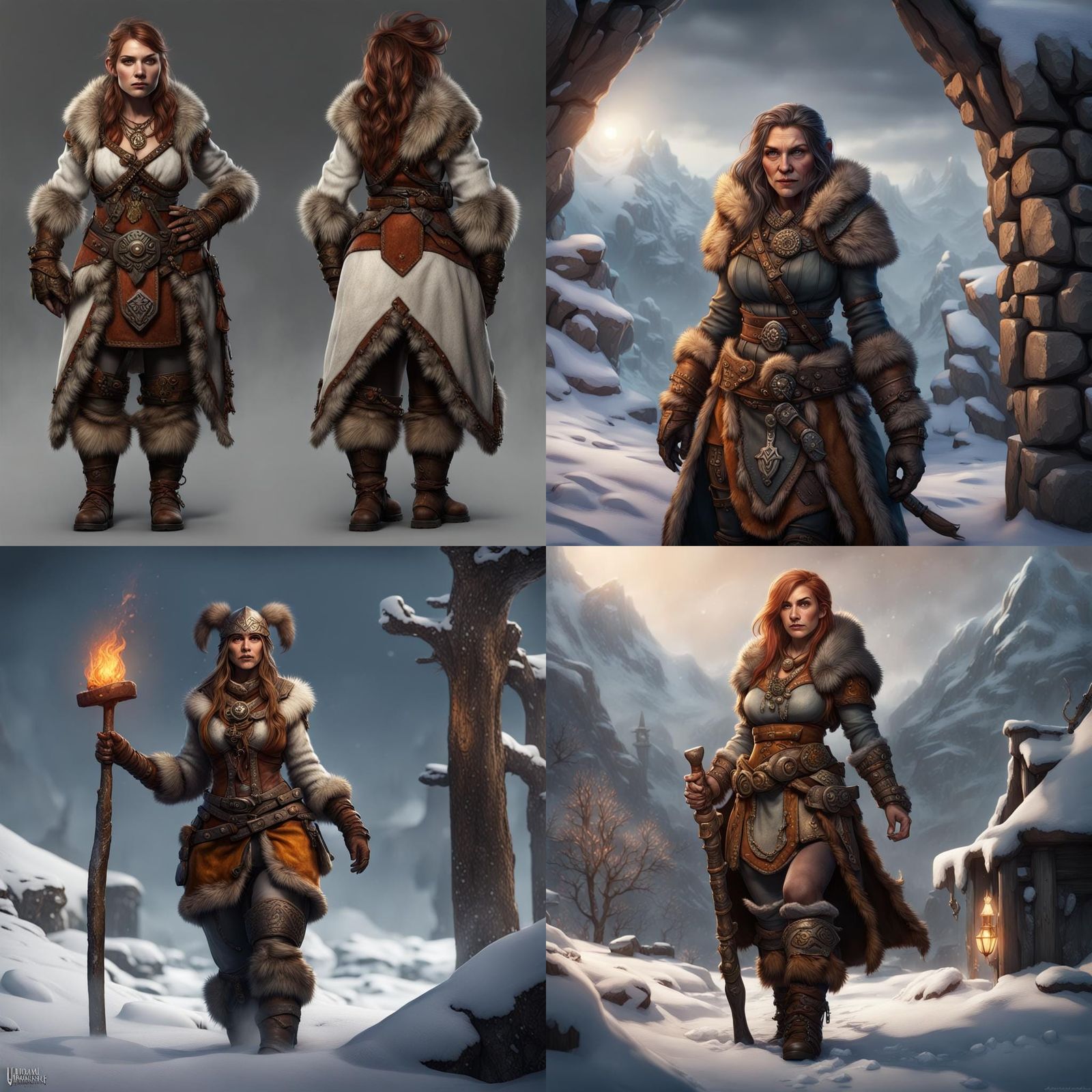 Tundra Dwarven Female Fur Trapper Concept Art