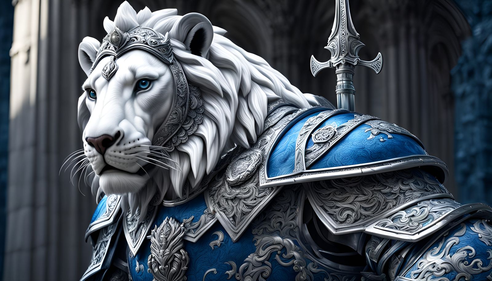 Armored White Lion with Sword of Light
