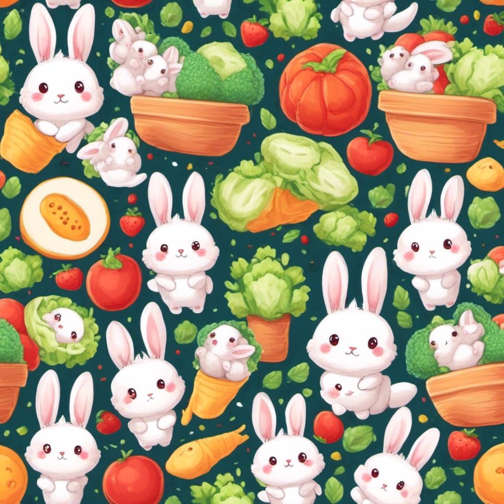 Cute Kawaii Chibi Bunny Seamless Pattern in Anime Style