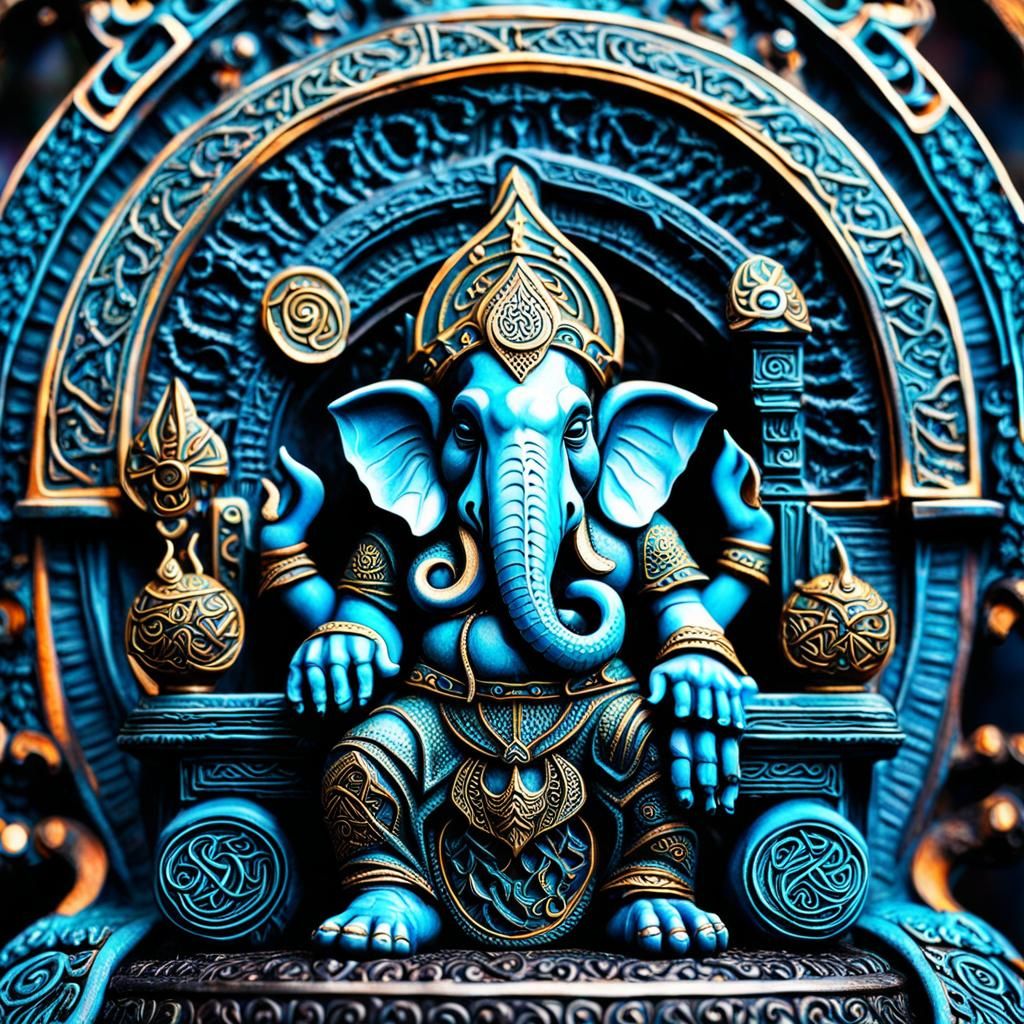 Playful Gothic Celtic Cthulhu Ganesh on Throne