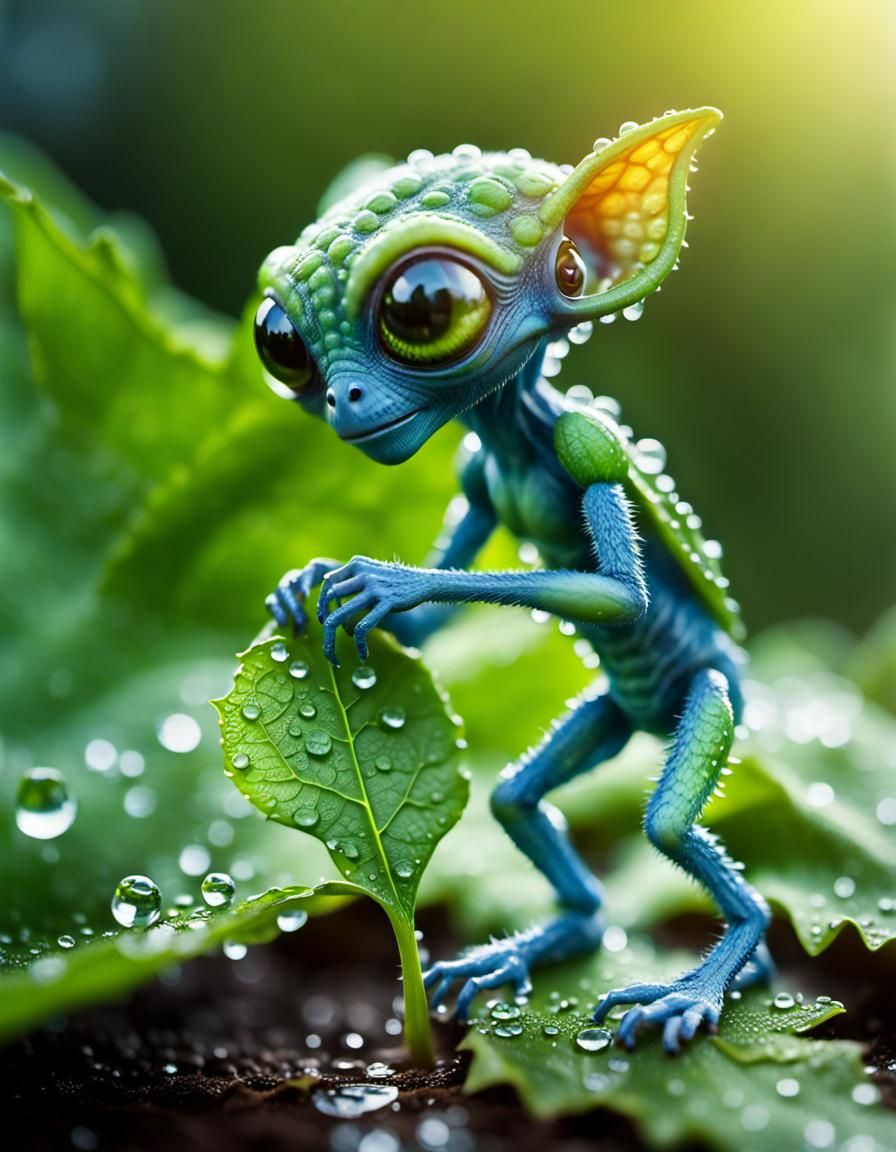 Alien Creature Eats Leaf in National Geographic Style
