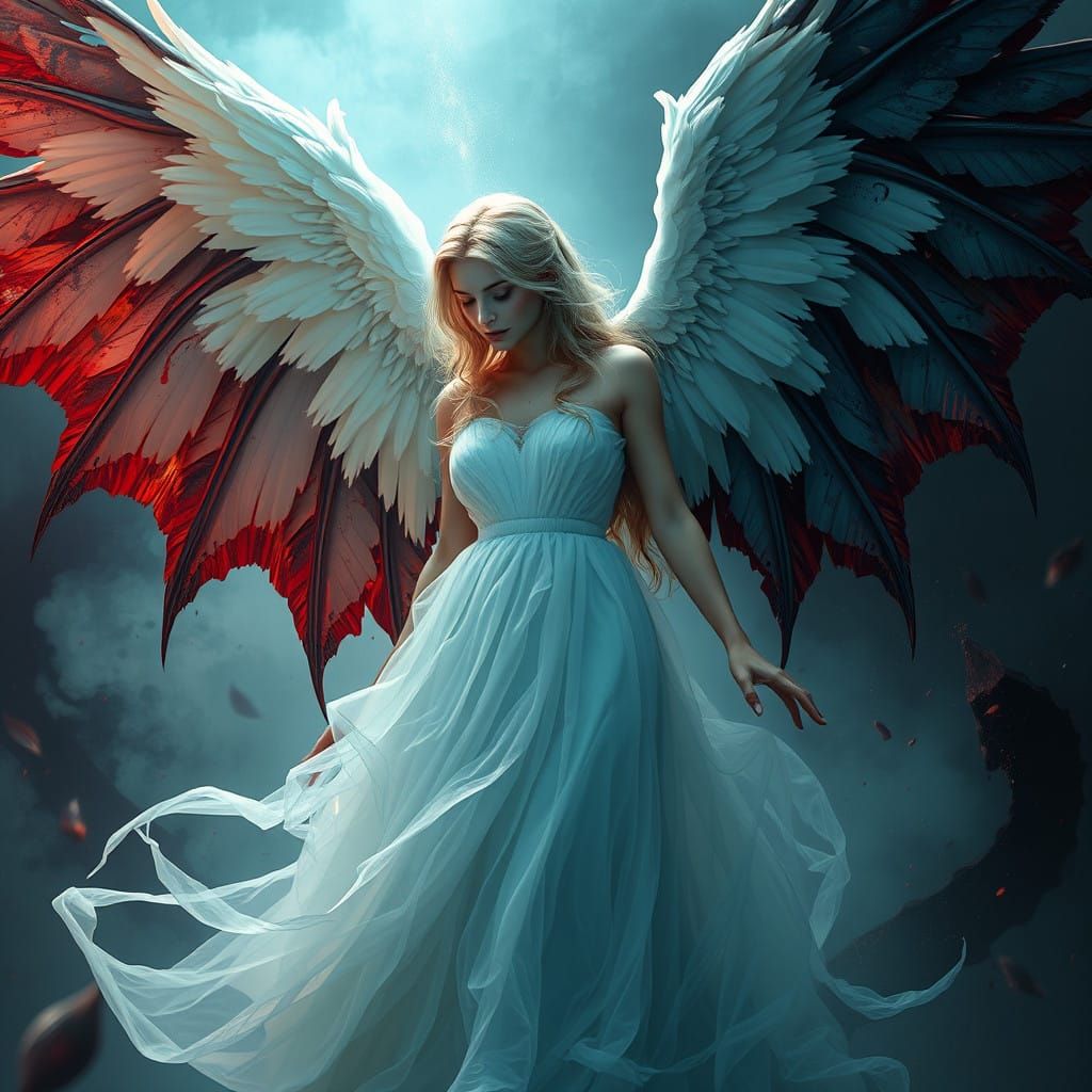 Surreal Angel Emerges from Dark, Misty Abyss in Intricately...