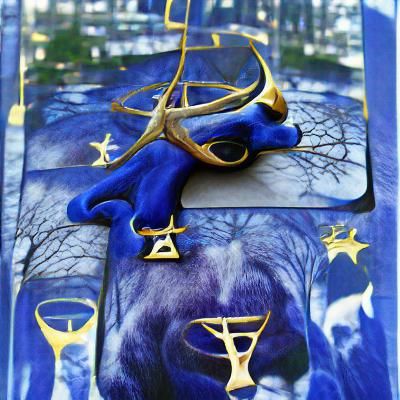 Royal Blue and Gold Antlers Tarot Card