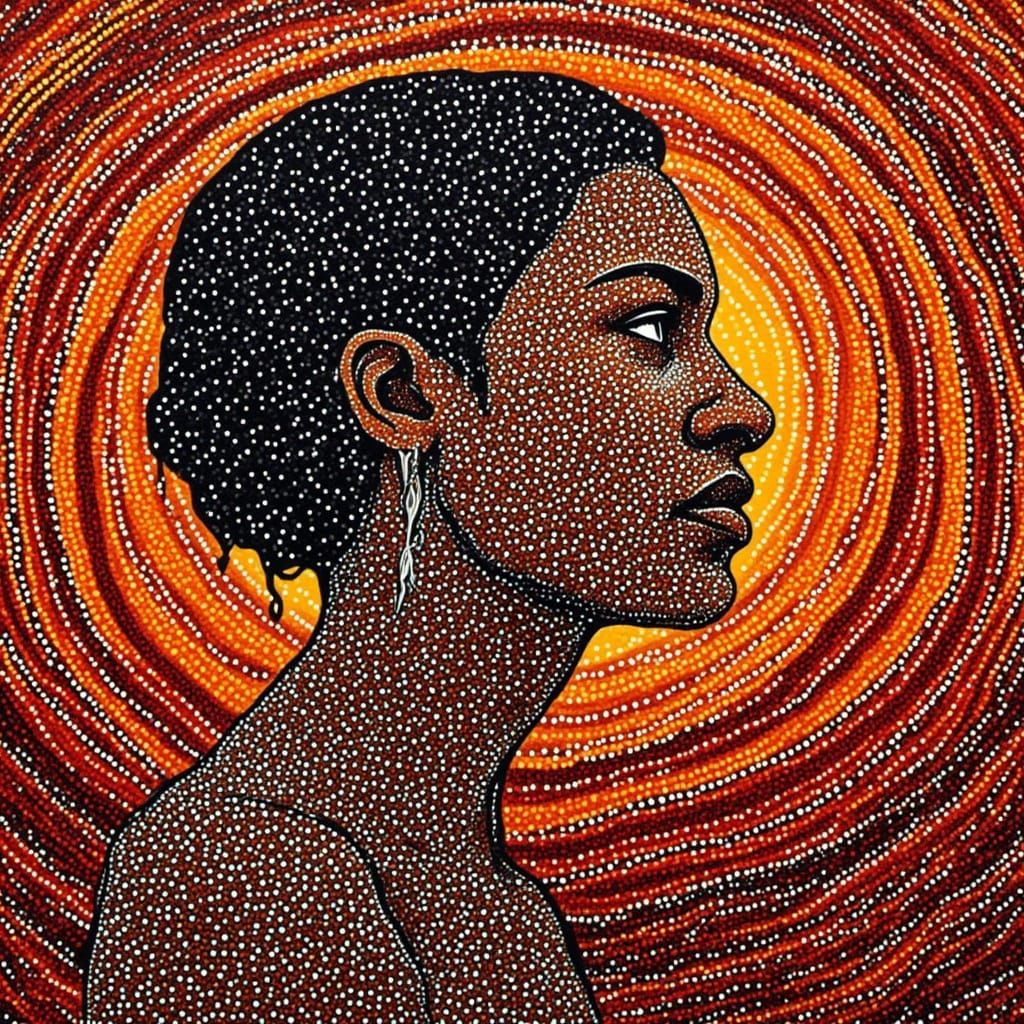 Uluru Portrait in Aboriginal Dot Painting Style