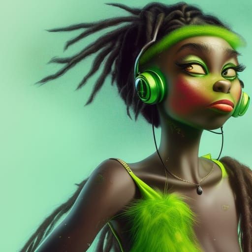 Teenage Grinch Girl with Dreadlocks: Fantasy Art