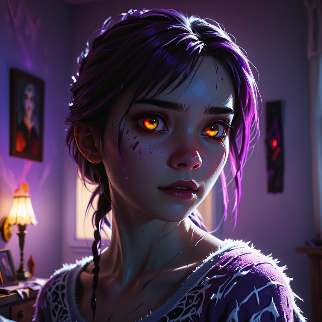 Eerie Bedroom Encounter in Dark Fantasy Style