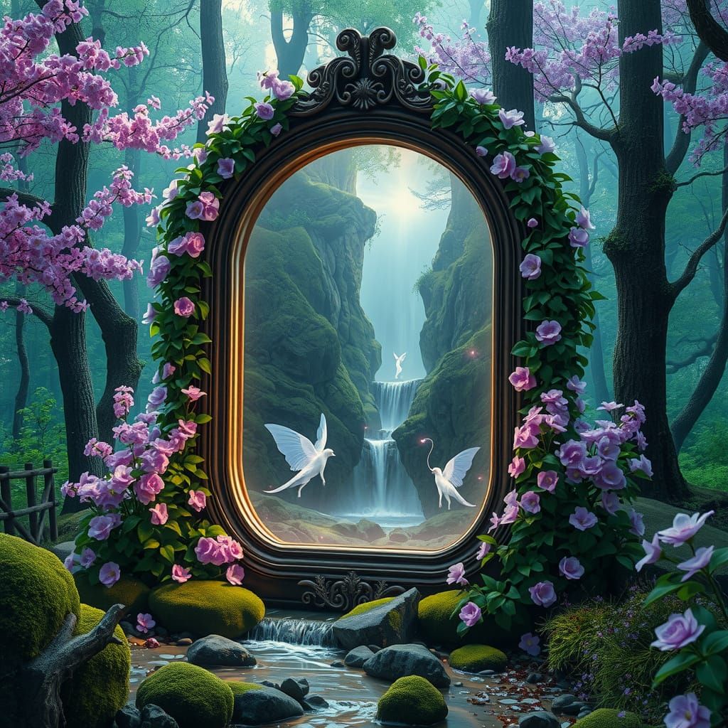 Ornate Mirror Portal in Spring Forest