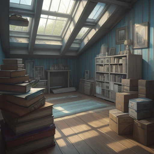 Whimsical Attic Scene in Vibrant Digital Art Style