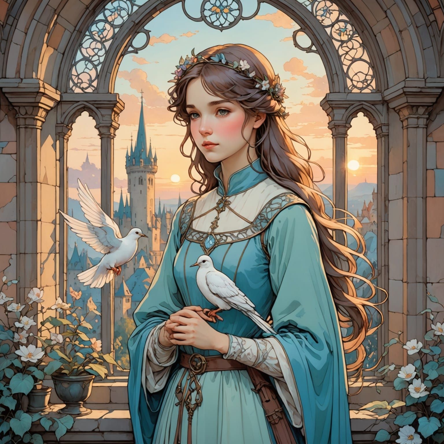 Medieval Maiden Enchants with Pastel Beauty