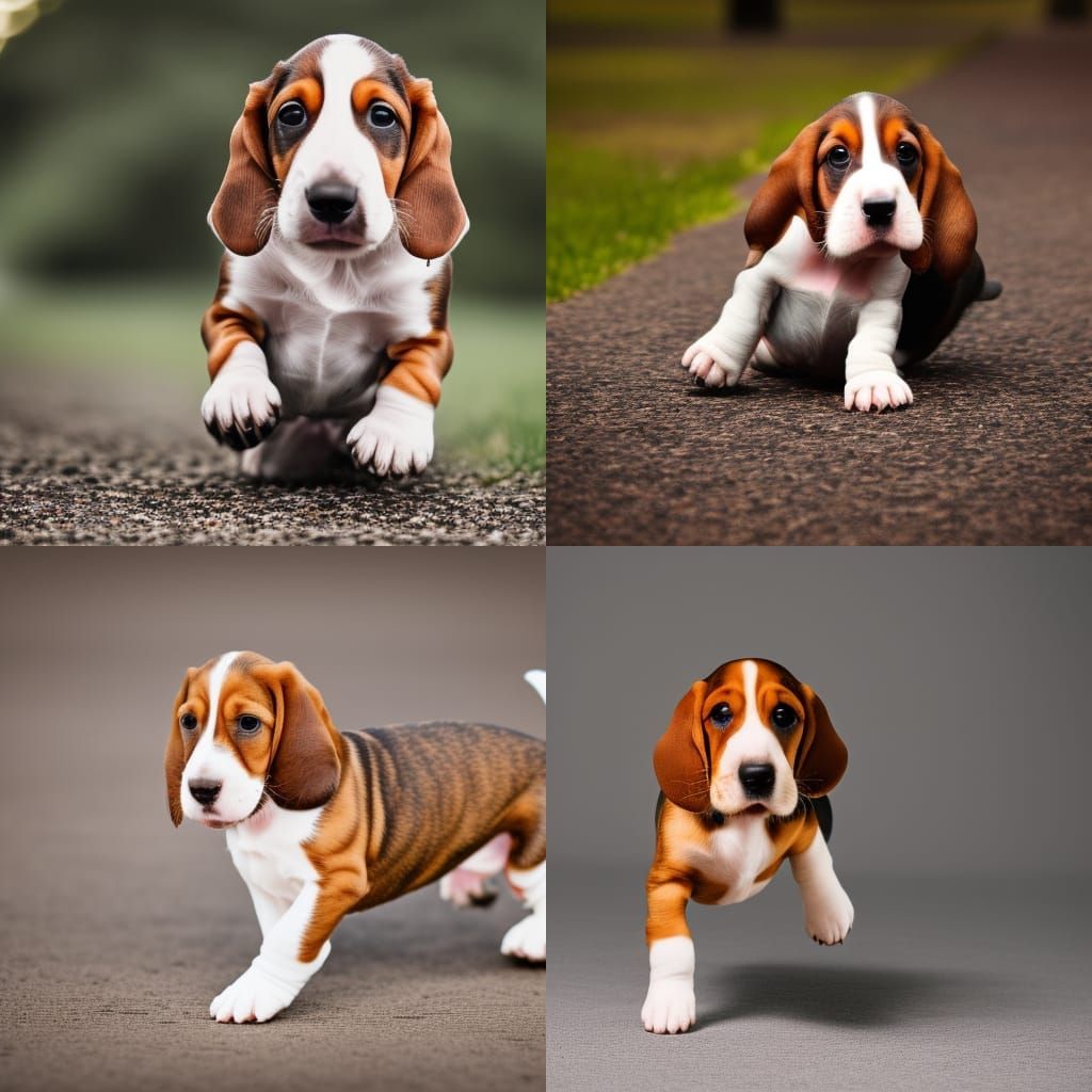 Cute Basset Hound Puppy Running, Professional Photography