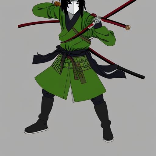Masashi Kishimoto, Mikio Ikemoto art style ninja samurai green ninja ,samurai armor kuns mask ninja by Masashi Kishimoto...