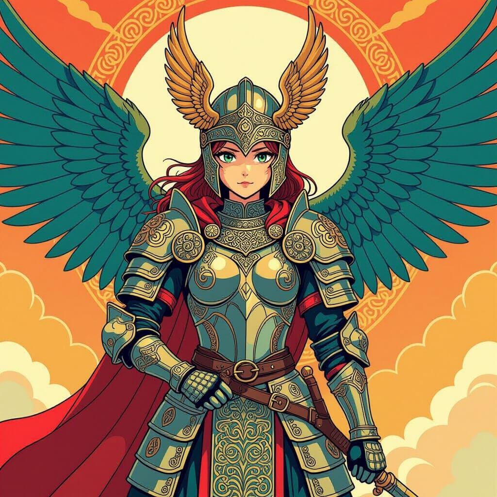 Girl in Anglo-Saxon Armor with Celtic Design: Anime Style