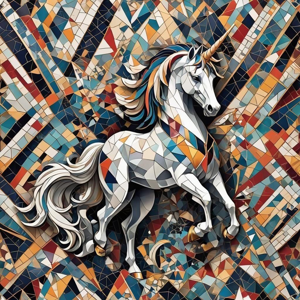 Geometric Cubist Unicorn Art Deco Painting