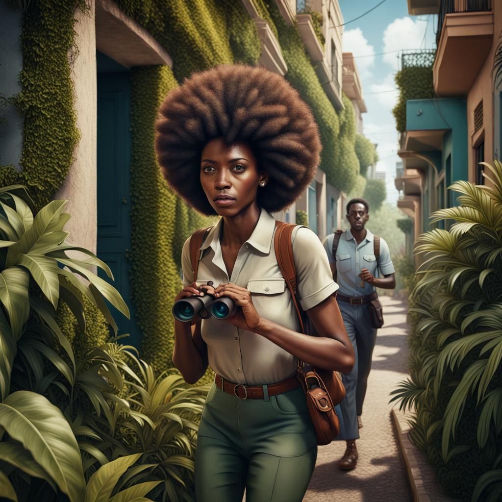 Woman Spying on Man: Detailed Matte Painting