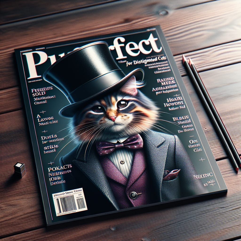 Elegant Cat Magazine Cover in Hyperrealistic Style