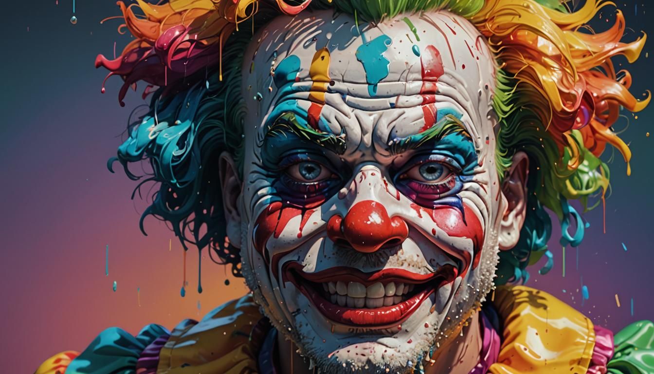 Crying Clown in Glitch Art Style