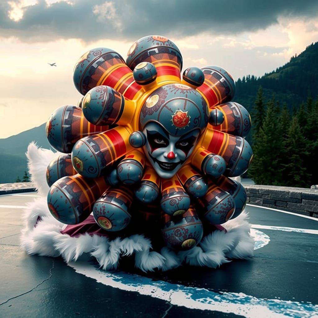 Harlequin in Op-Art Labyrinth with Geometric Patterns