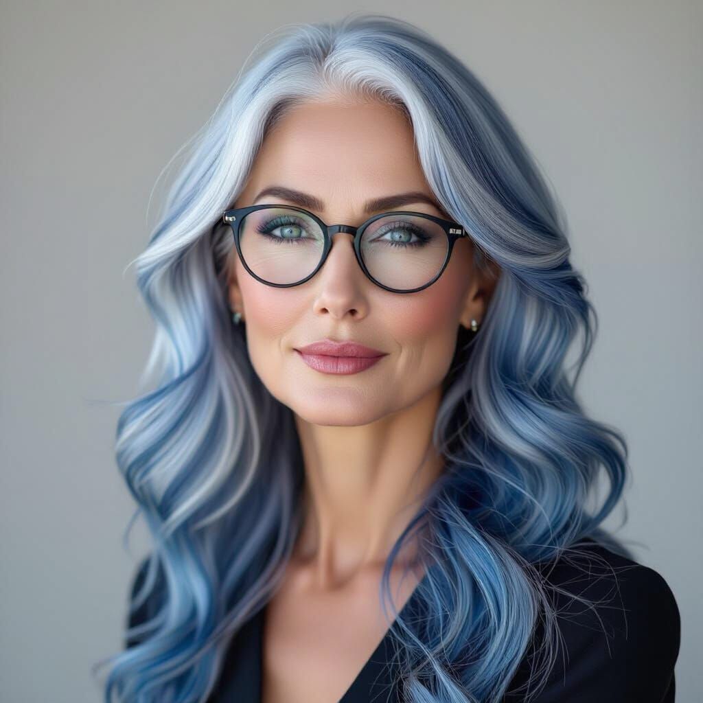Beautiful Woman with Blue Hair in Hyperrealistic Photo