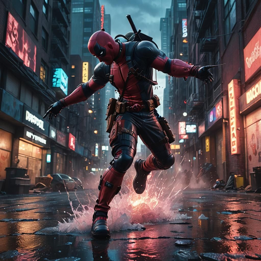 Deadpool Breaks the Fourth Wall in Urban Cyberpunk