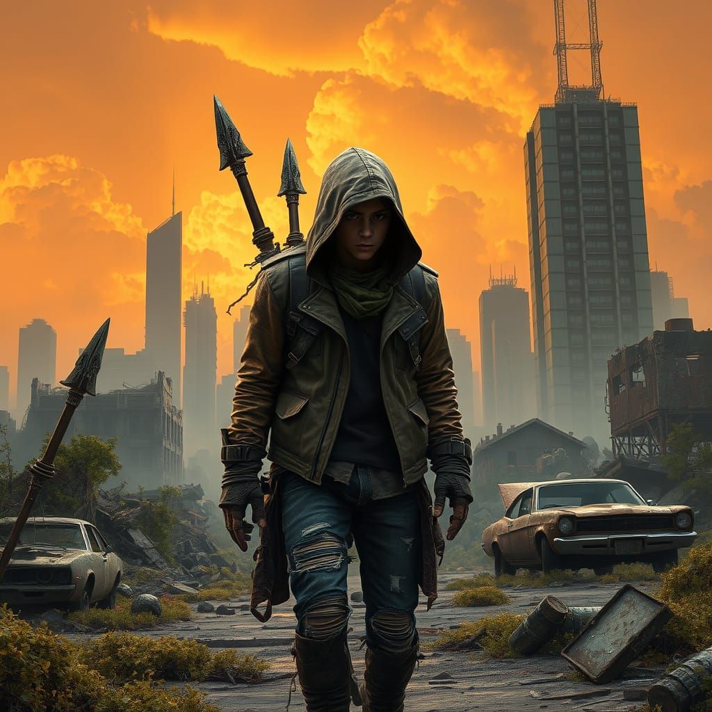 Post-Apocalyptic Warrior in Desolate Cityscape