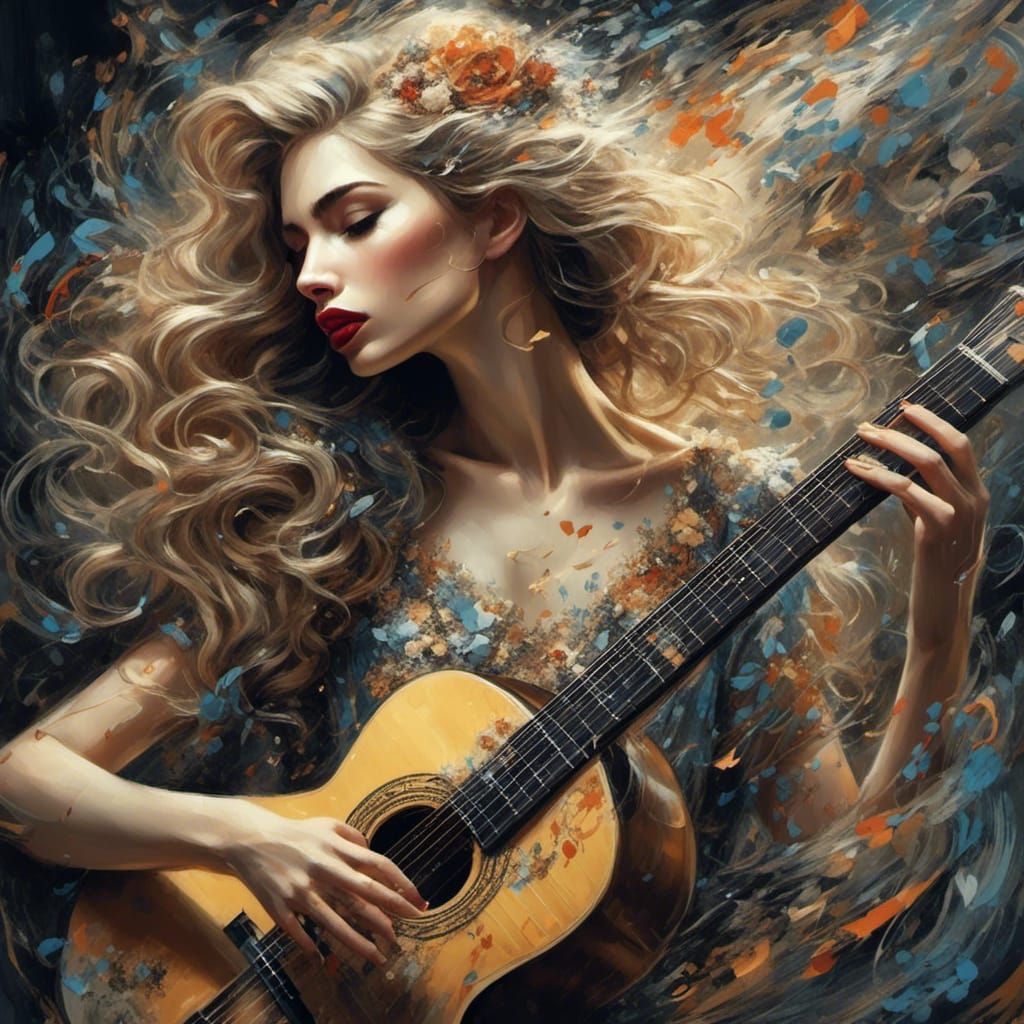 Stunning woman, playing guitar.
<lora:Music Instruments:1.0>