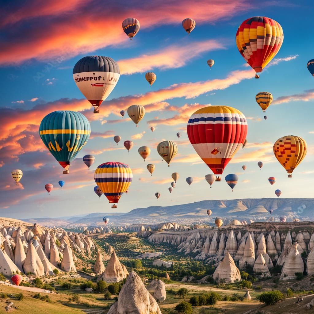 Colorful Hot Air Balloons Over Cappadocia Panorama