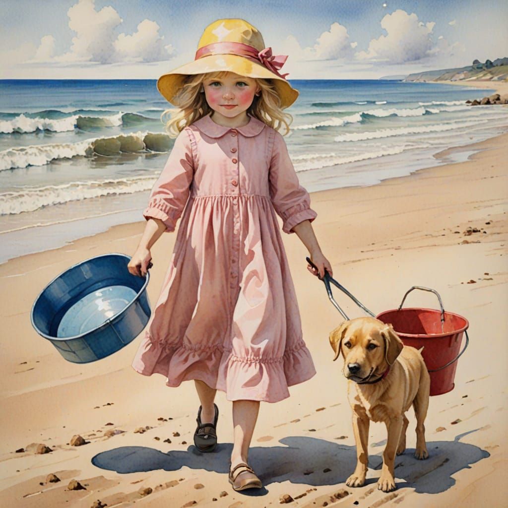 Girl's Beachside Adventure in Pastel Hues